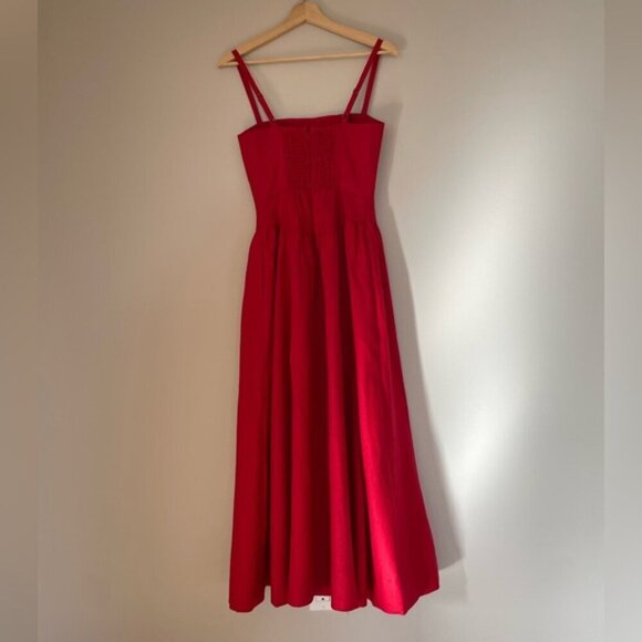 NEW Reformation Katarin Linen Midi Dress Lipstick Red Lace Detail | size 2 - Picture 8 of 12